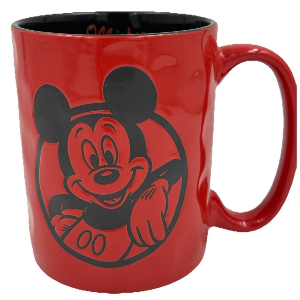 Disney Mickey Mouse Red Black Coffee Mug Cup 17oz Ceramic Classic Face
